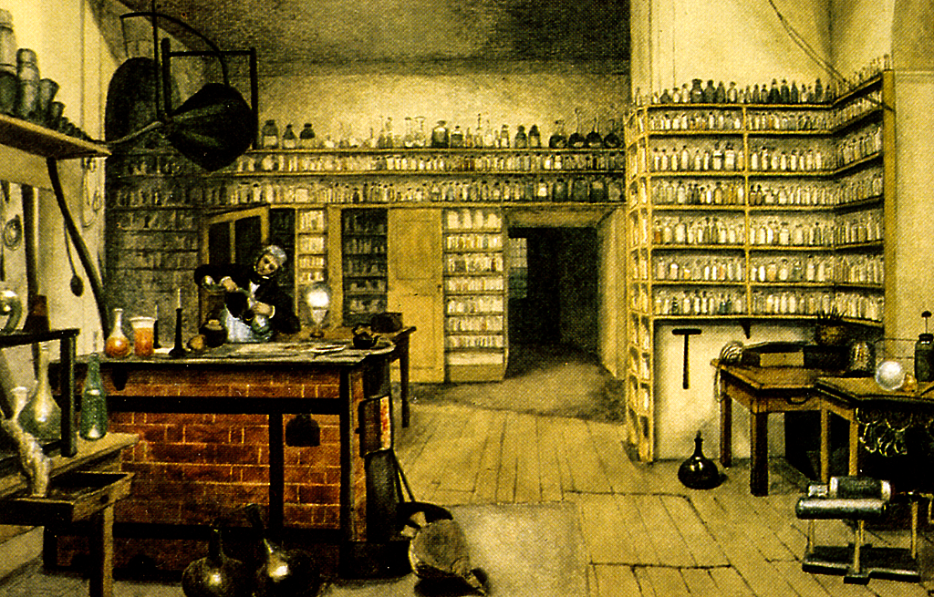 Wikipedia // Майкл Фарадей в своей лаборатории. 1850 год. Рисунок Гэрриэт Джейн Мур. Она документировала жизнь Фарадея в акварели