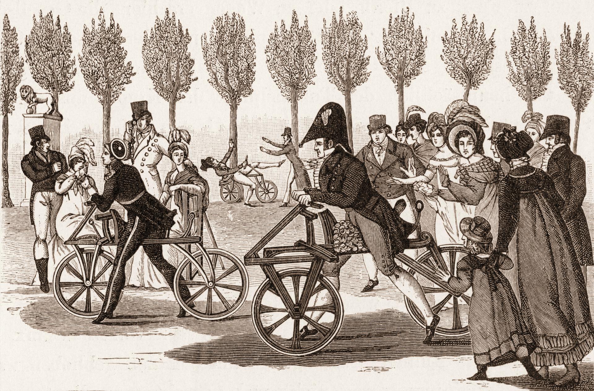 Фотография: gettyimages.ru // Велосипедная прогулка. Париж, 1818 г.