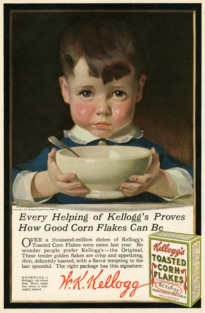 Реклама кукурузных хлопьев Kellogg's в журнале (1917 год)