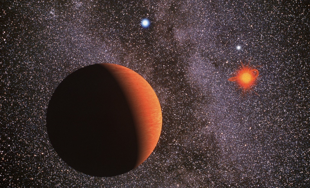 Планета Proxima b тройной звездной системы Альфа Центавра в представлении художника